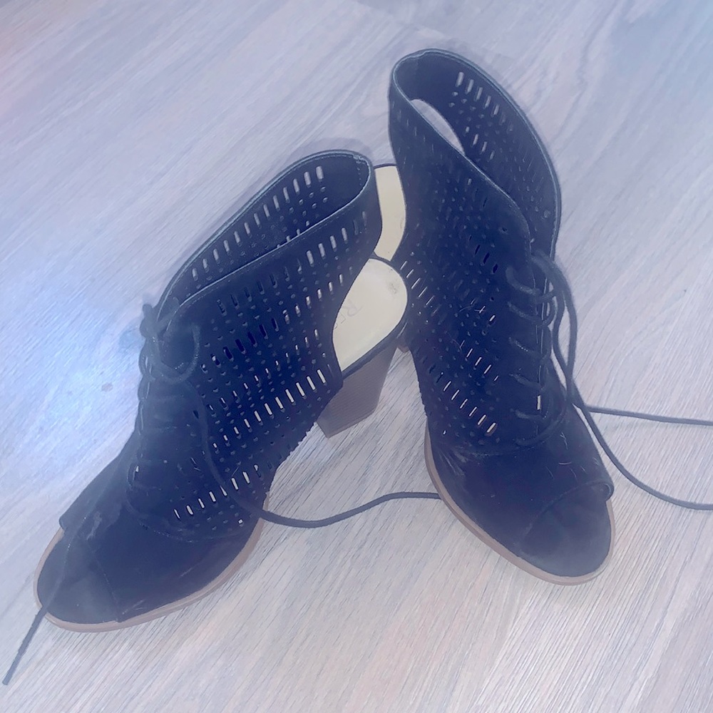 Restricted black peep toe lace up booties size 8